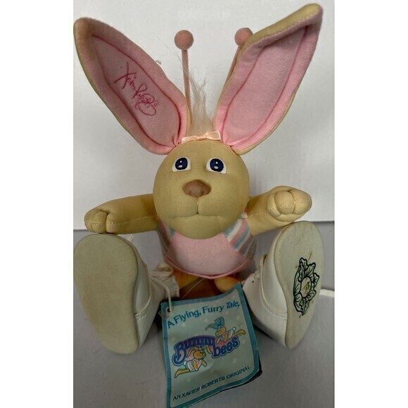 1986 Vtg. Xavier Roberts 16" Bunny Bee Plush Soft Doll‎ Pink/Blue *Tags & Shoes